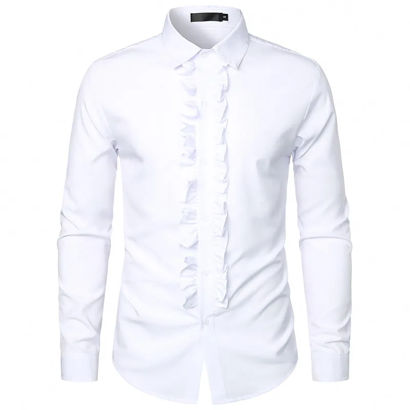 Men Groom Wedding Turnover Collar Long Sleeves Shirt