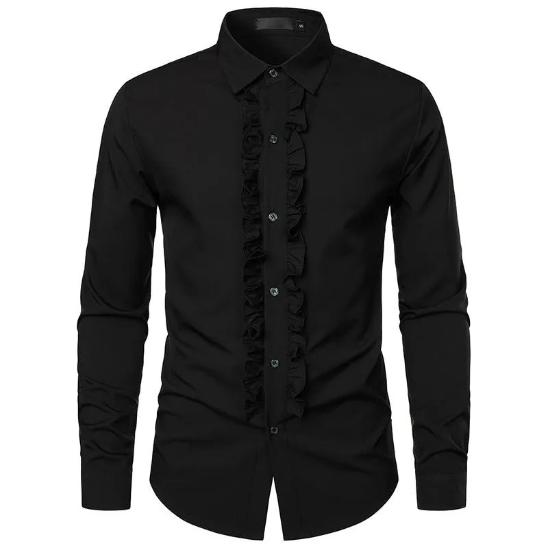 Men Groom Wedding Turnover Collar Long Sleeves Shirt