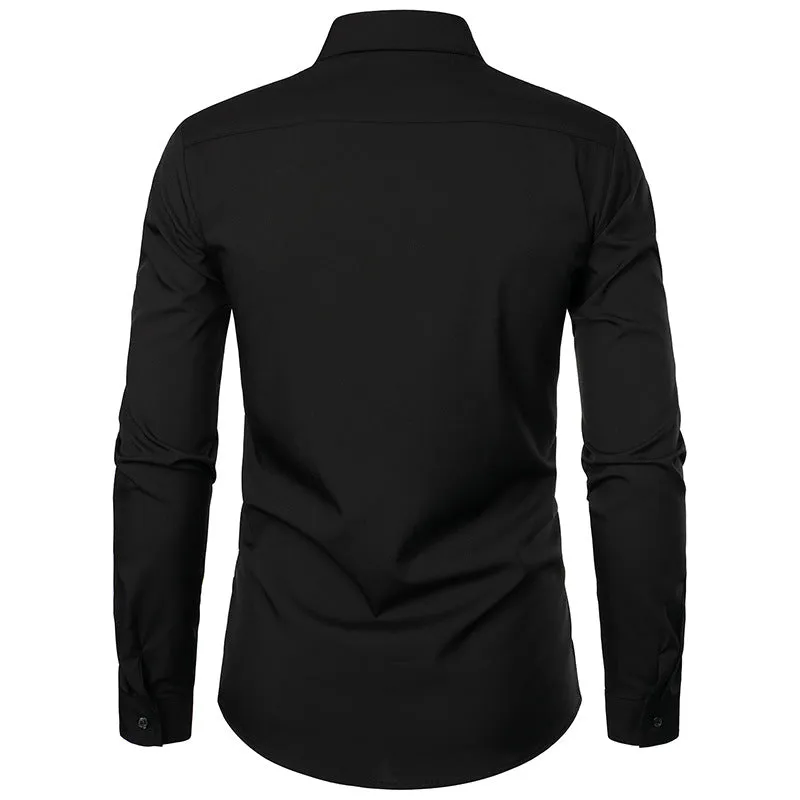 Men Groom Wedding Turnover Collar Long Sleeves Shirt