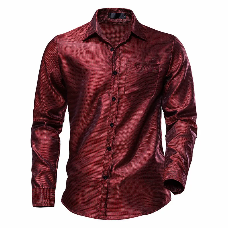 Men Turnover Collar Glossy Long Sleeves Shirt