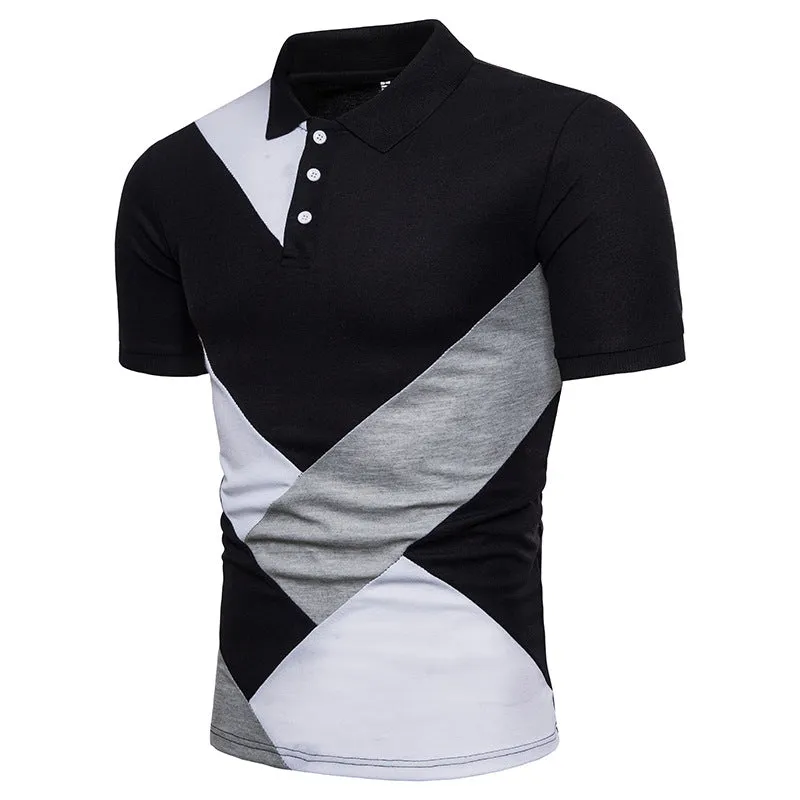 Men Turnover Collar Patchwork Short Sleeves T-Shirt