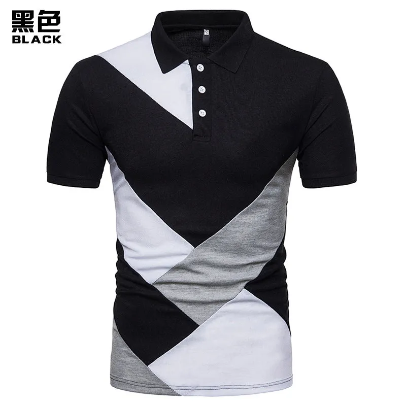 Men Turnover Collar Patchwork Short Sleeves T-Shirt