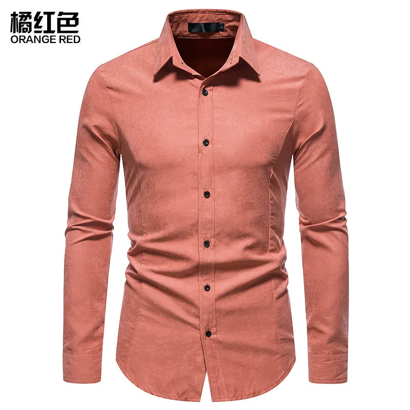 Men Turnover Collar Slim Long Sleeves Shirt