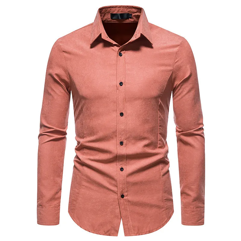 Men Turnover Collar Slim Long Sleeves Shirt