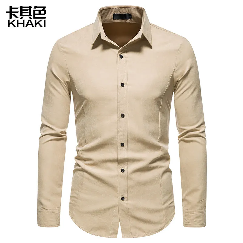 Men Turnover Collar Slim Long Sleeves Shirt