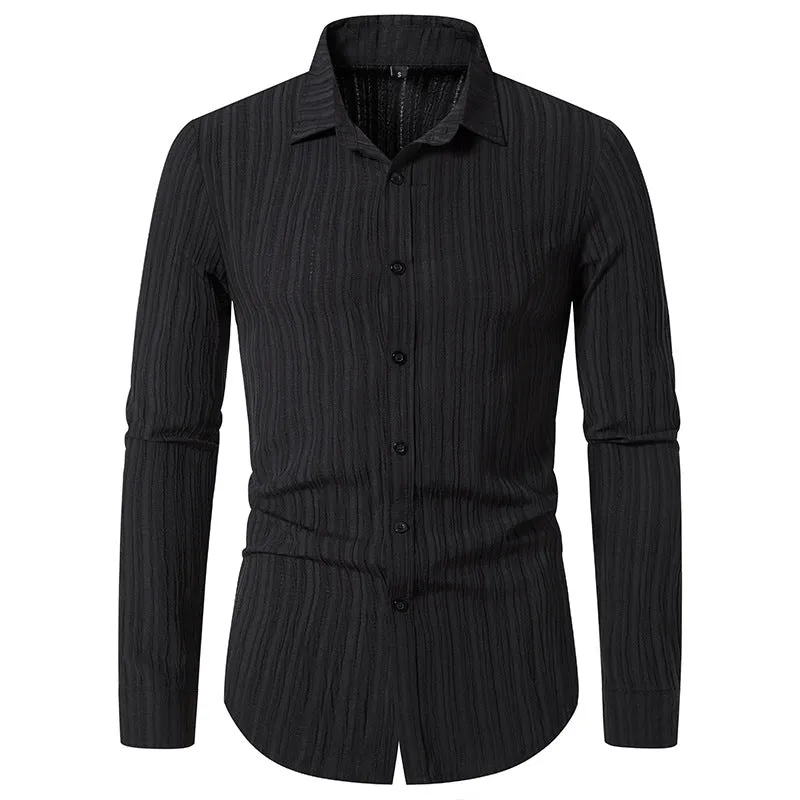 Men Turnover Collar Stripes Long Sleeves Shirt