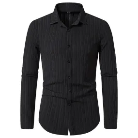 Men Turnover Collar Stripes Long Sleeves Shirt