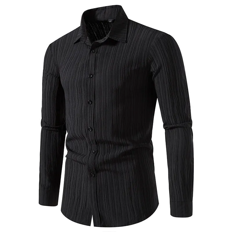 Men Turnover Collar Stripes Long Sleeves Shirt