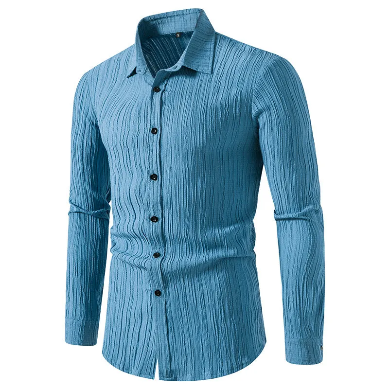 Men Turnover Collar Stripes Long Sleeves Shirt