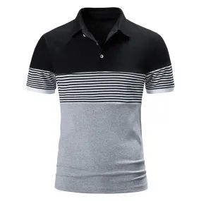 Men Turnover Collar Stripes Short Sleeves T-Shirt