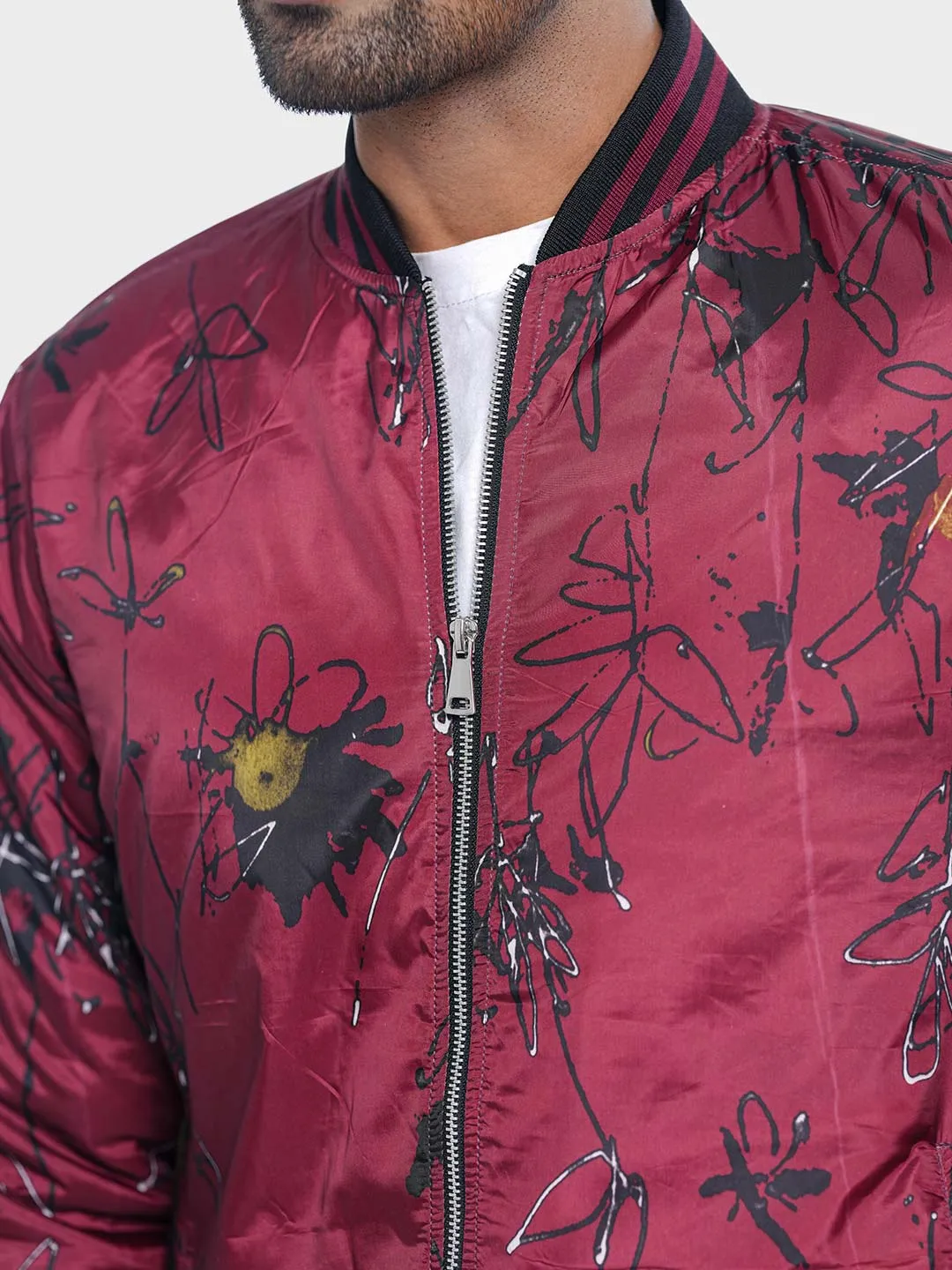 Men's Casual Bomber Jacket in Bee Print