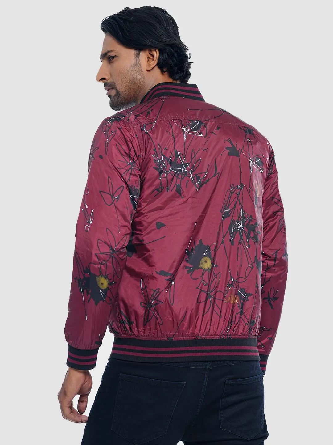 Men's Casual Bomber Jacket in Bee Print