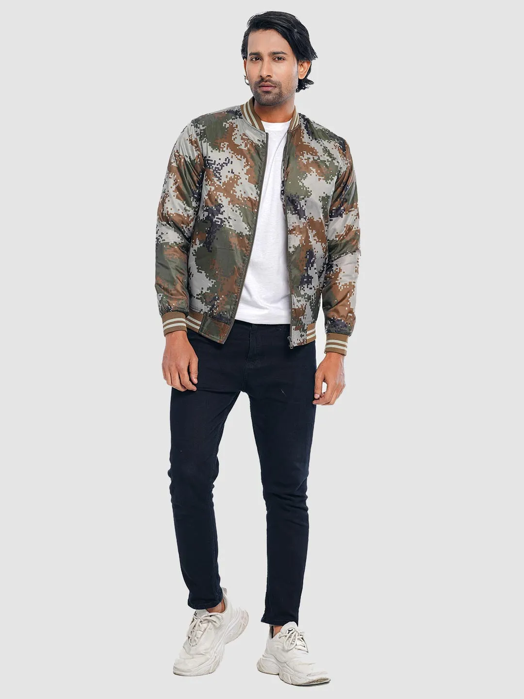 Men's Casual Bomber Jacket in Olive Camo