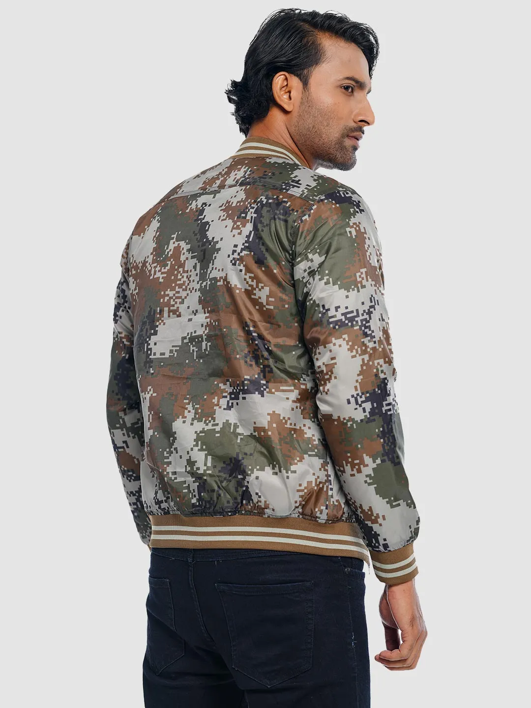 Men's Casual Bomber Jacket in Olive Camo