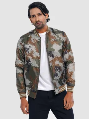 Men's Casual Bomber Jacket in Olive Camo