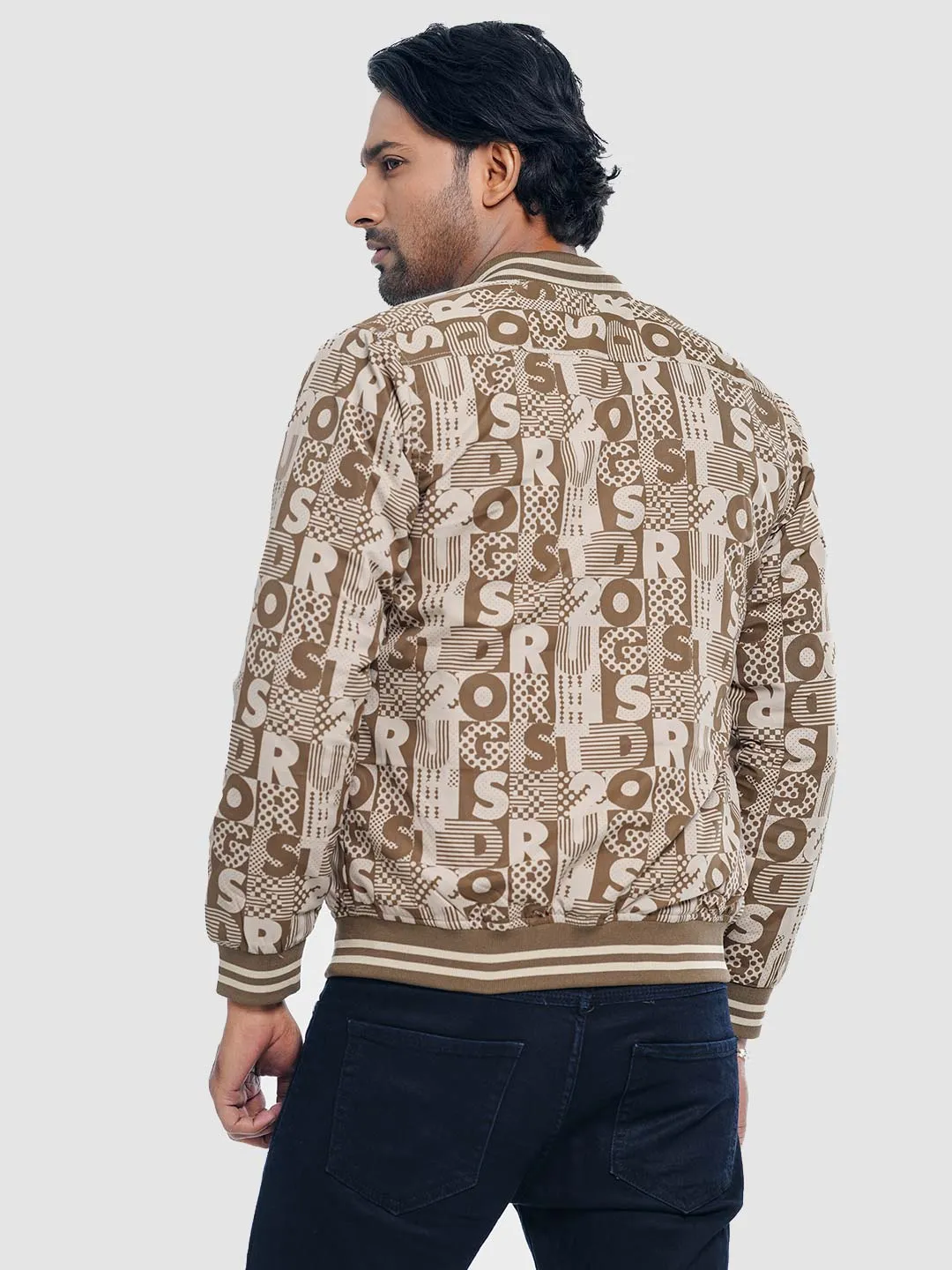 Men's Casual Bomber Jacket in Typography Print