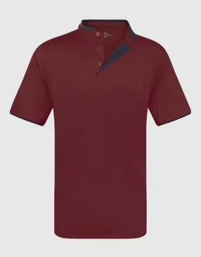 Men's Short Sleeve Henley Polo Shirt with Contrast-Trim