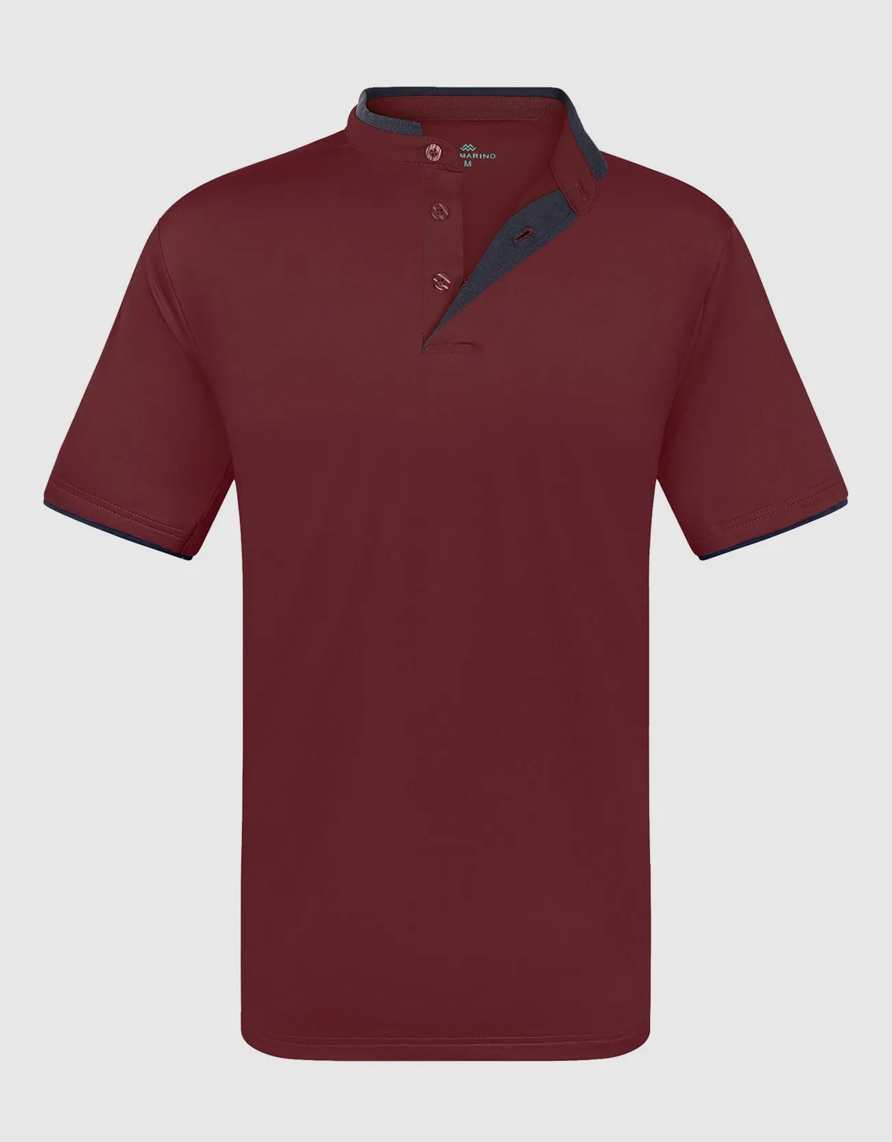 Men's Short Sleeve Henley Polo Shirt with Contrast-Trim