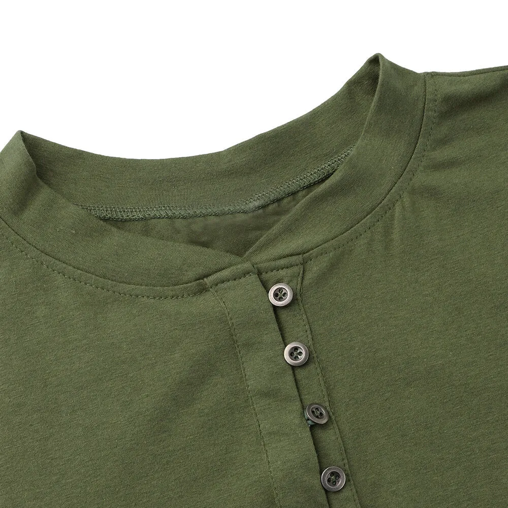 Men's V Neck Long Sleeve Button Tee Casual Slim Fit Comfortable Shirt Camping Hiking Travel