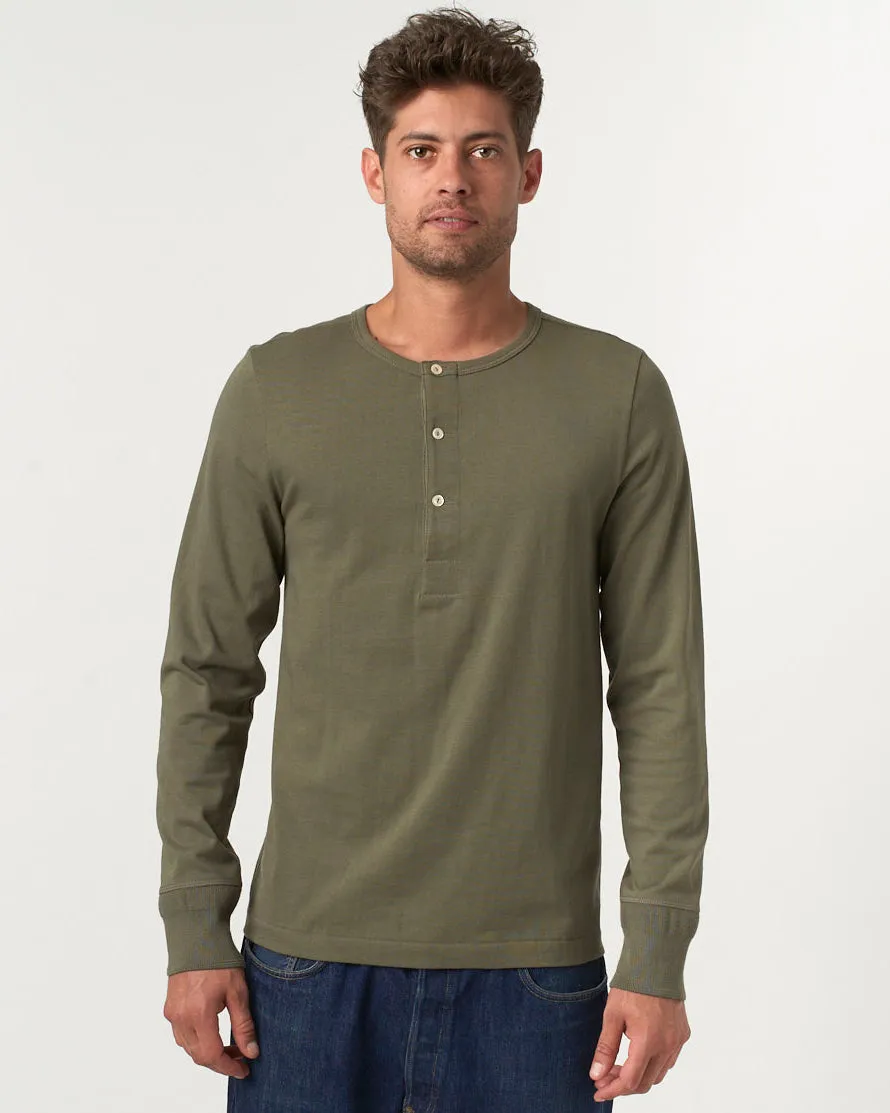 Merz B Schwanen Good Originals 206 8.6oz Loopwheeled Henley - Army Green