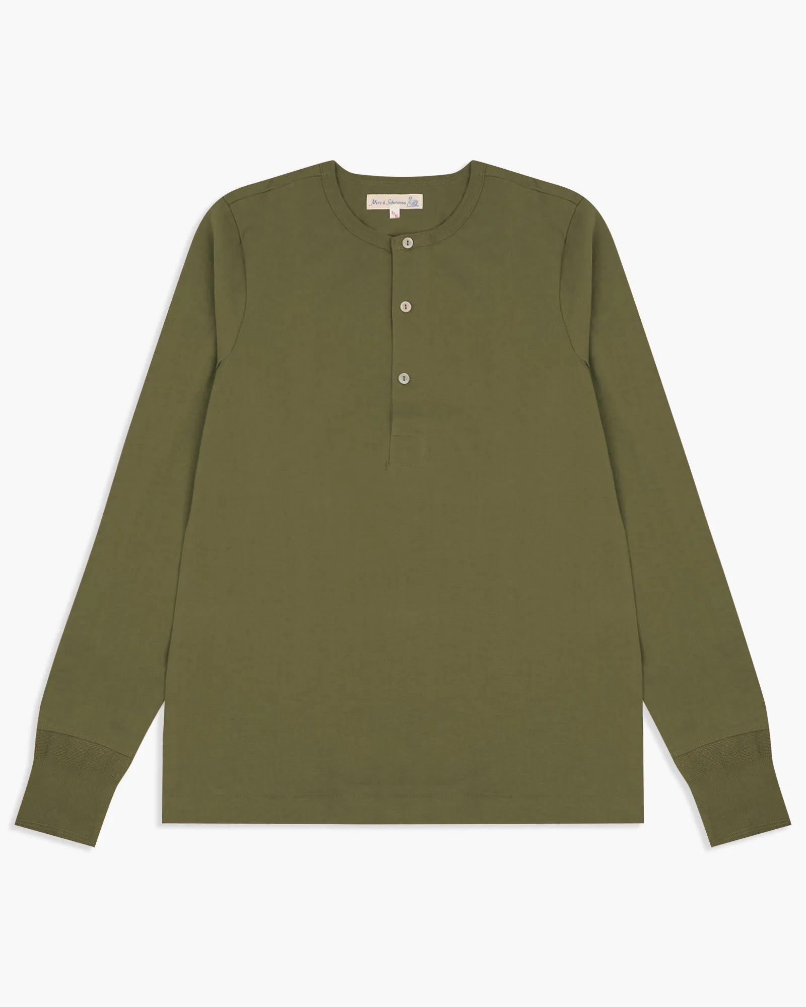 Merz B Schwanen Good Originals 206 8.6oz Loopwheeled Henley - Army Green