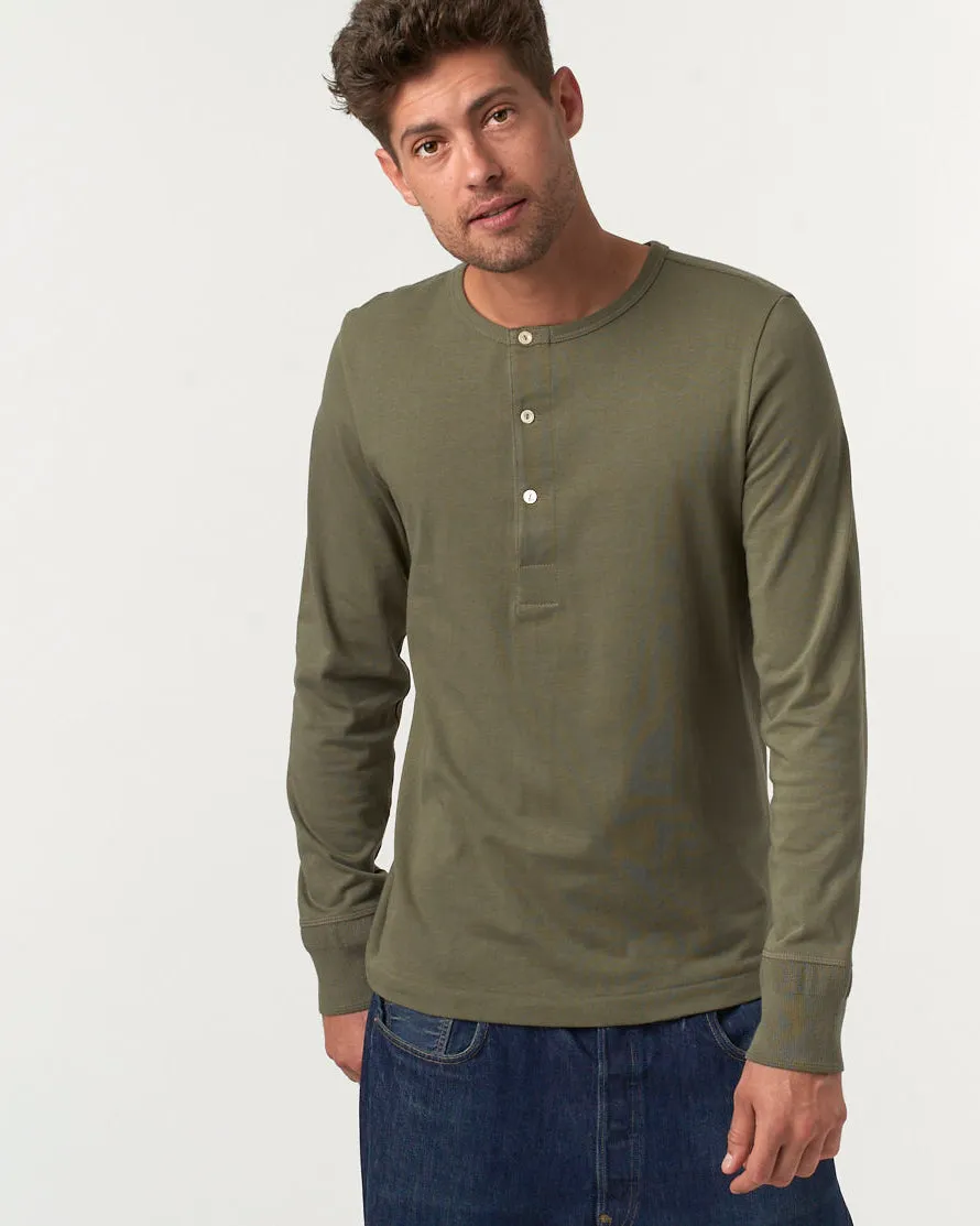 Merz B Schwanen Good Originals 206 8.6oz Loopwheeled Henley - Army Green