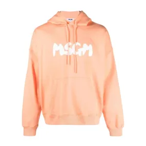 MSGM Brushed Paint Logo Effect Orange Hoodie