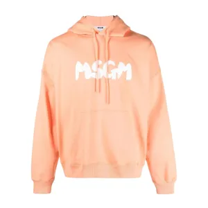 MSGM Brushed Paint Logo Effect Orange Hoodie