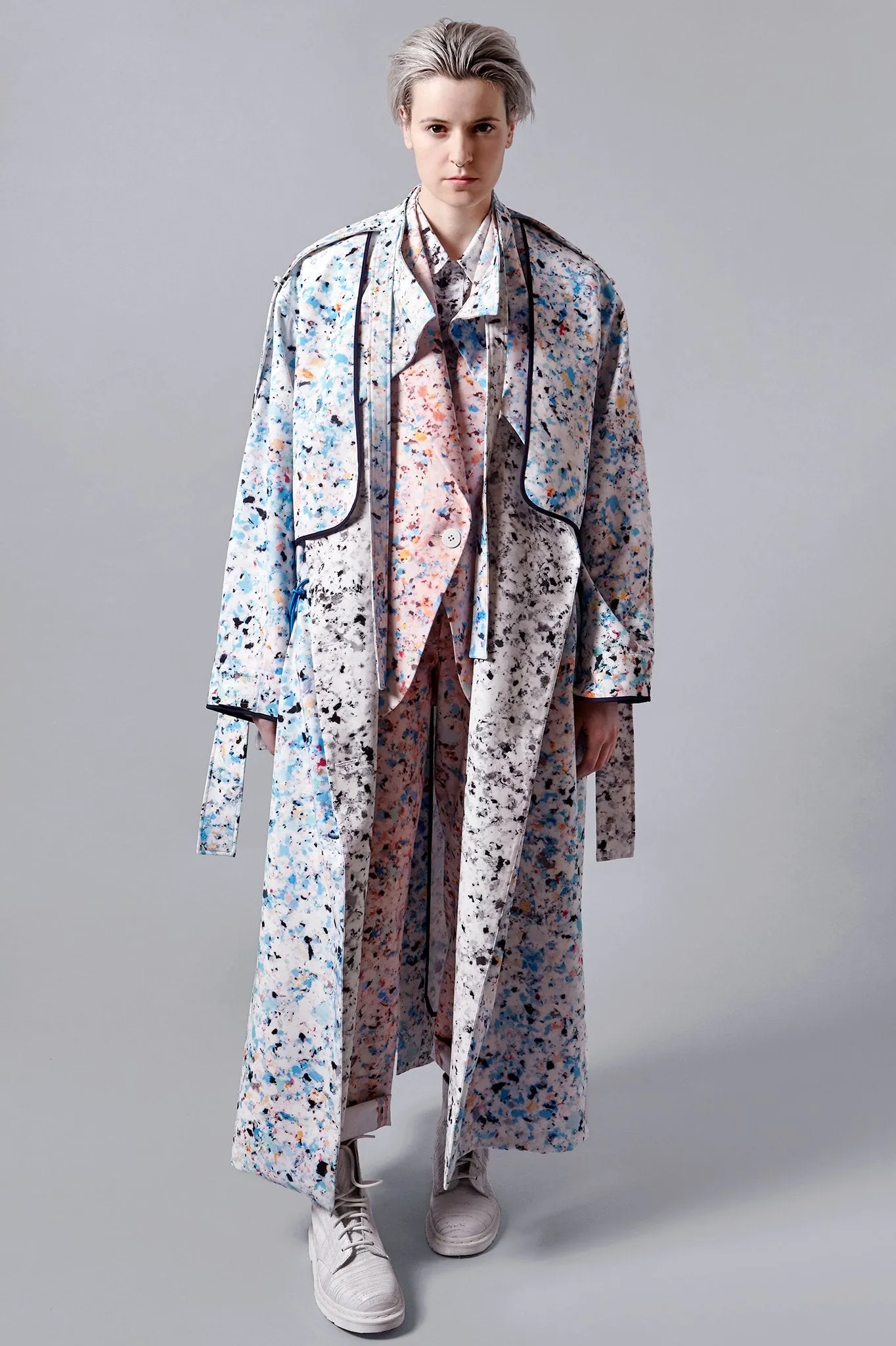 Multi coloured foam Print "Helios" Drape Coat