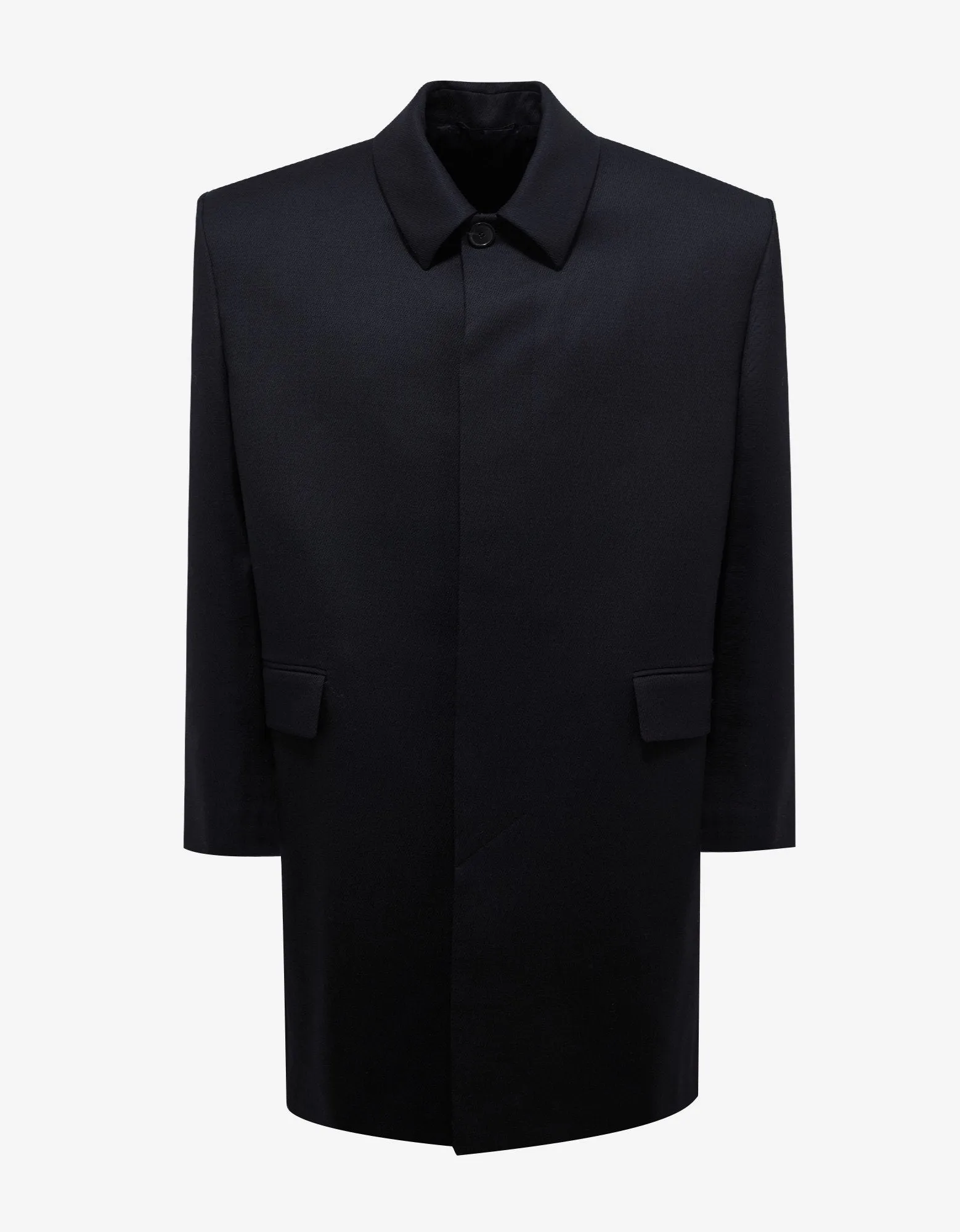 Navy Blue Boxy Wool Overcoat