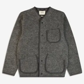 Neist Wool Fleece Collarless Cardigan - Grey