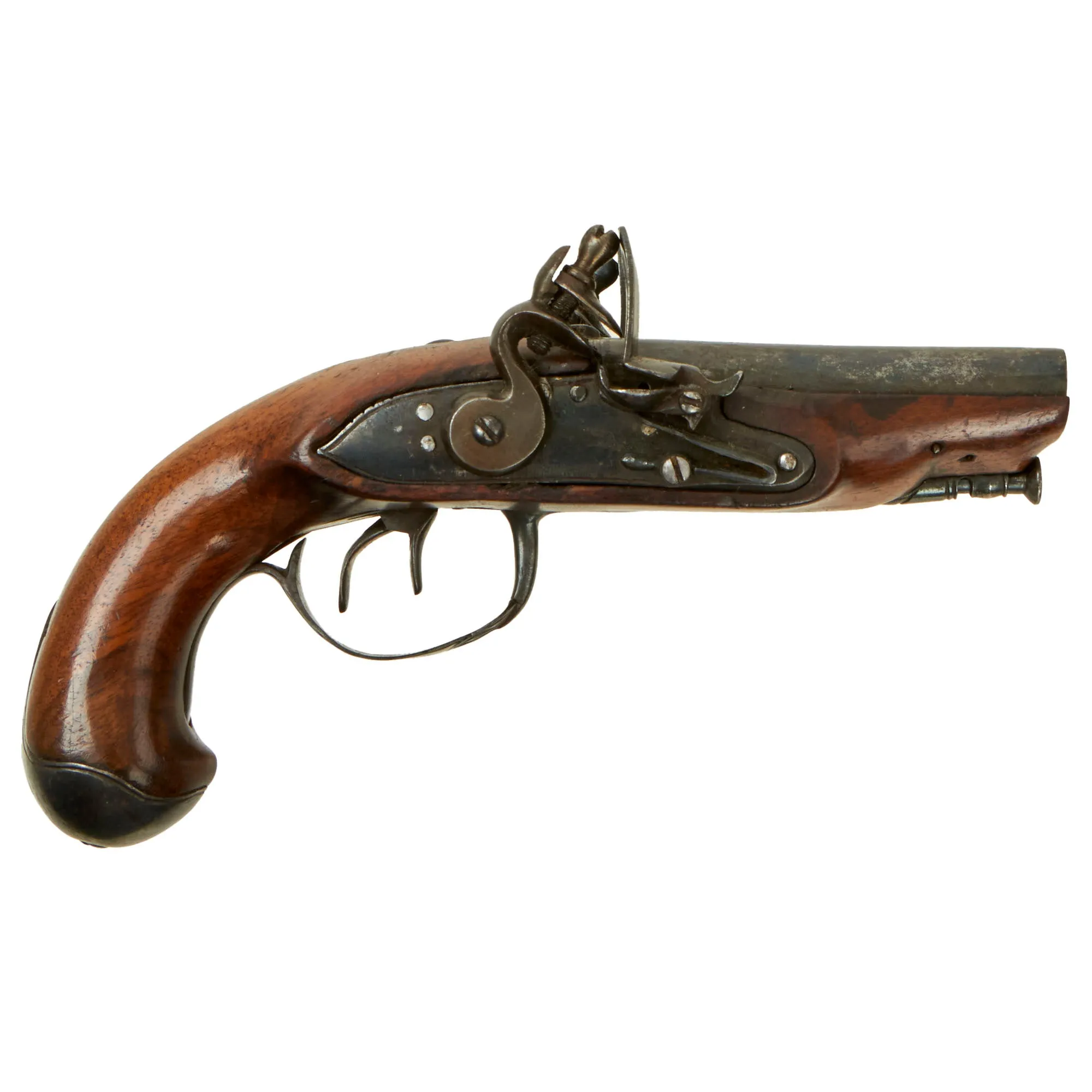 Original 18th Century Continental European Double Barreled Flintlock Overcoat Pistol Belly Gun - Likely Belgian