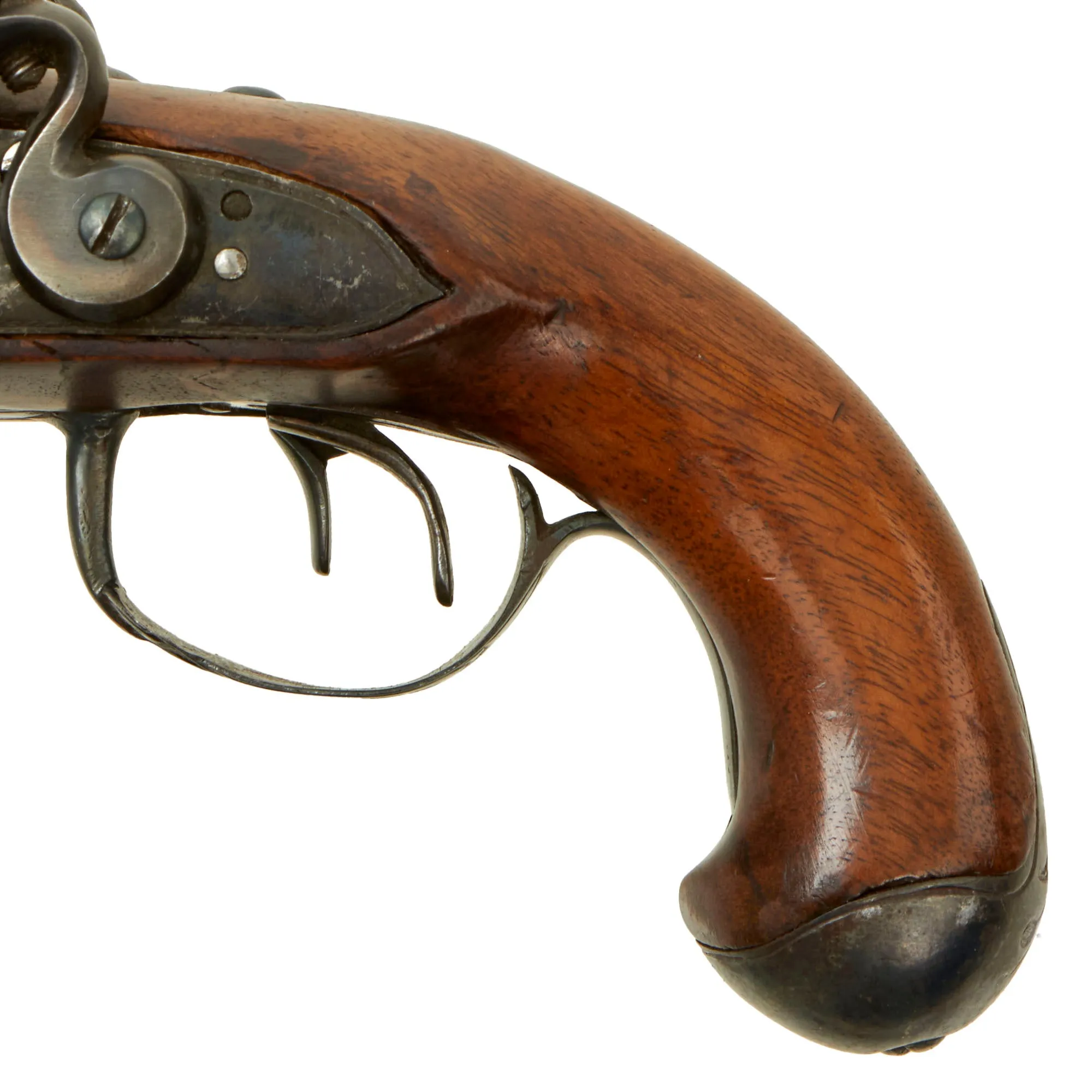 Original 18th Century Continental European Double Barreled Flintlock Overcoat Pistol Belly Gun - Likely Belgian