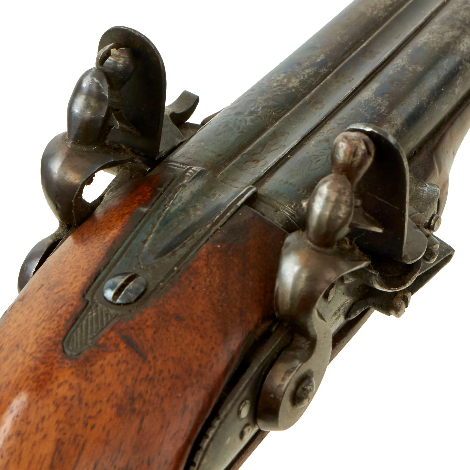 Original 18th Century Continental European Double Barreled Flintlock Overcoat Pistol Belly Gun - Likely Belgian