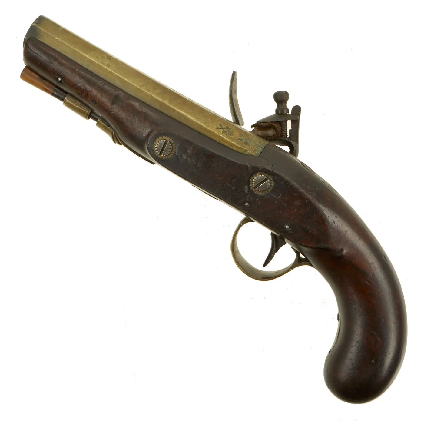 Original English Flintlock Overcoat Pistol with Octagonal Brass Barrel  - Circa 1775-1800