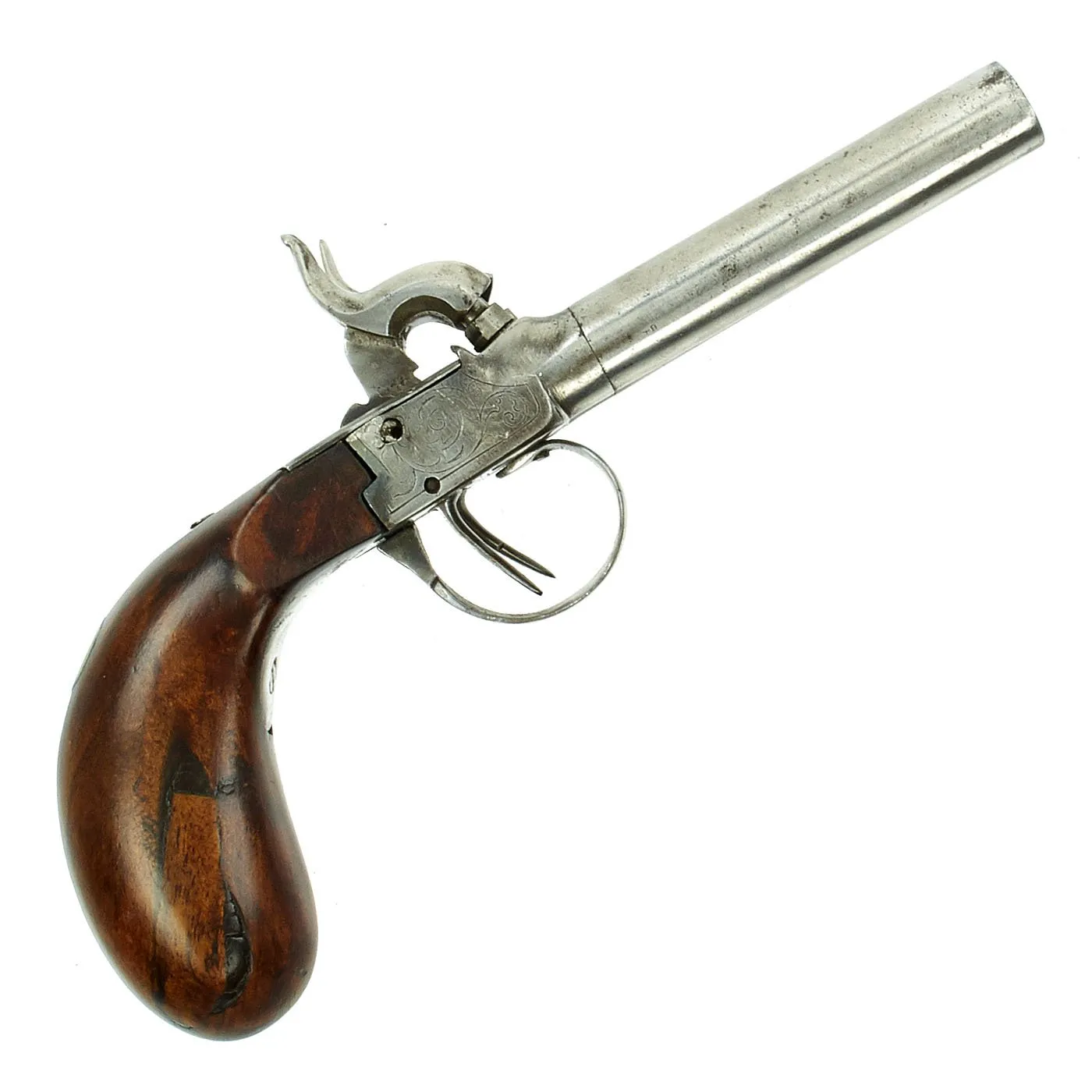 Original European Continental Double Barrel Pocket Percussion Pistol - Circa 1840