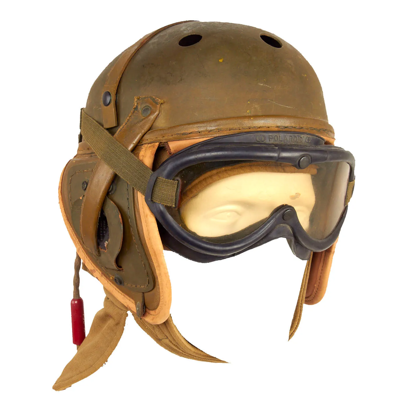 Original U.S. WWII M38 Tanker Helmet by Rawlings With Type R-14 Earphones, M1942 Winter Combat Helmet and M1944 Polaroid Goggles