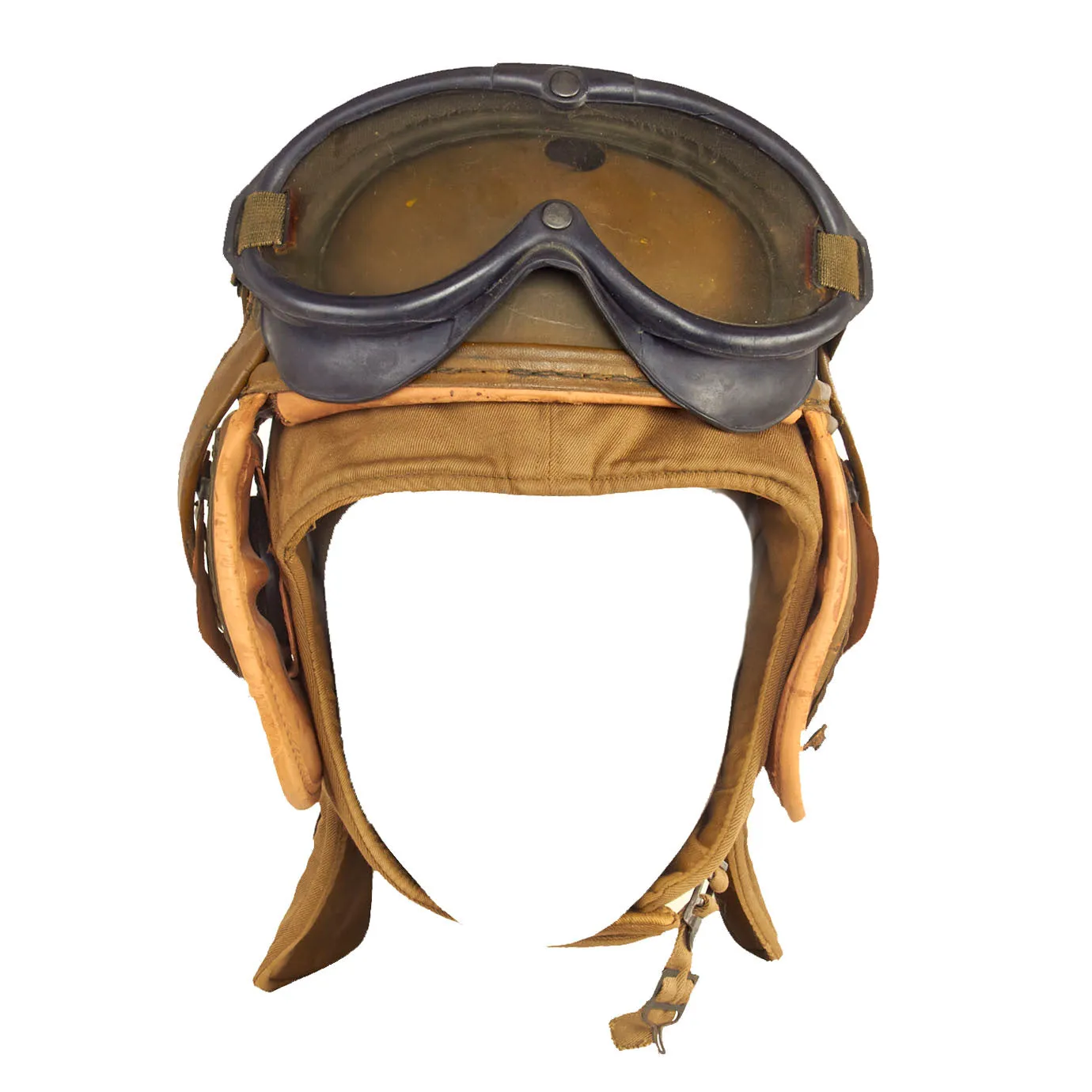 Original U.S. WWII M38 Tanker Helmet by Rawlings With Type R-14 Earphones, M1942 Winter Combat Helmet and M1944 Polaroid Goggles