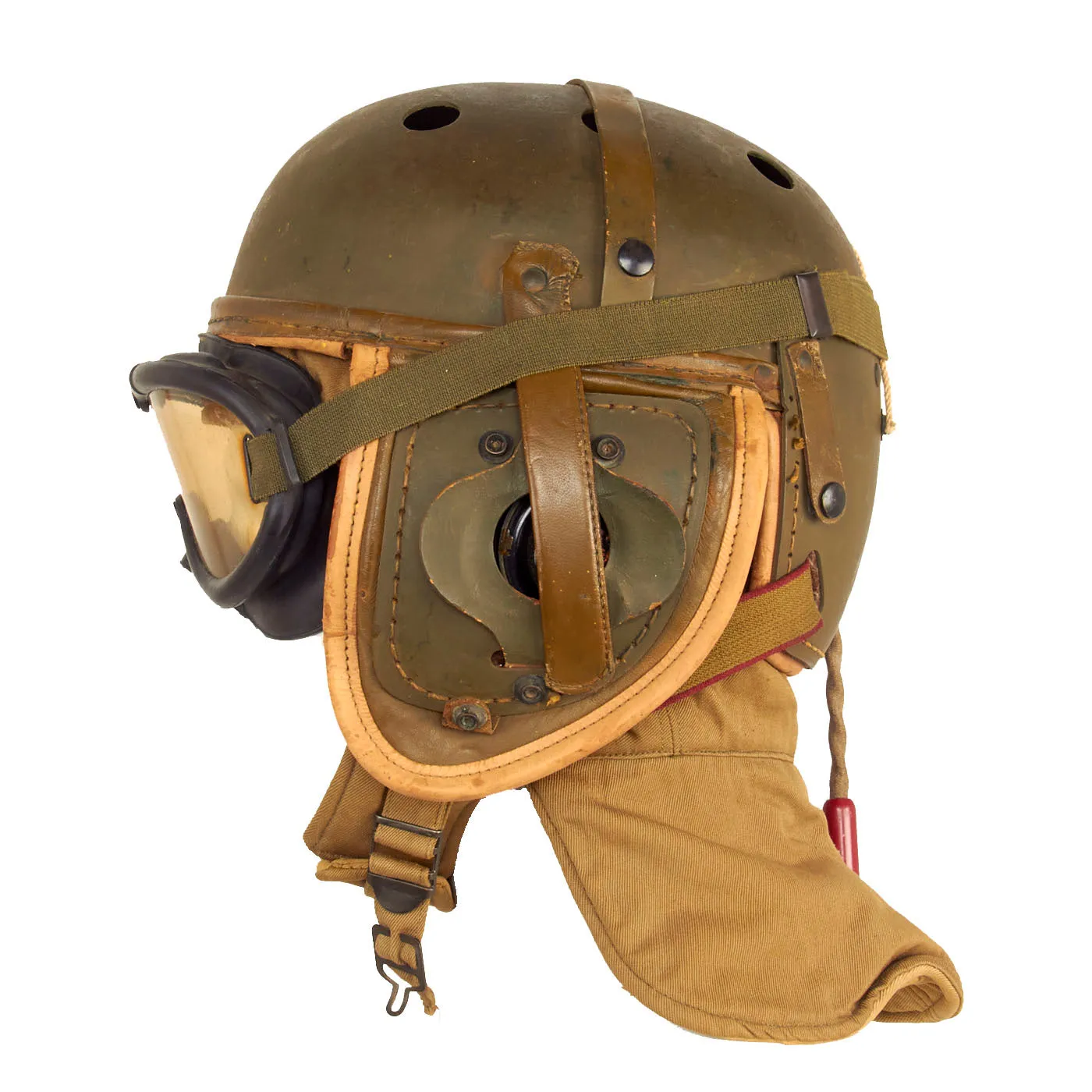 Original U.S. WWII M38 Tanker Helmet by Rawlings With Type R-14 Earphones, M1942 Winter Combat Helmet and M1944 Polaroid Goggles