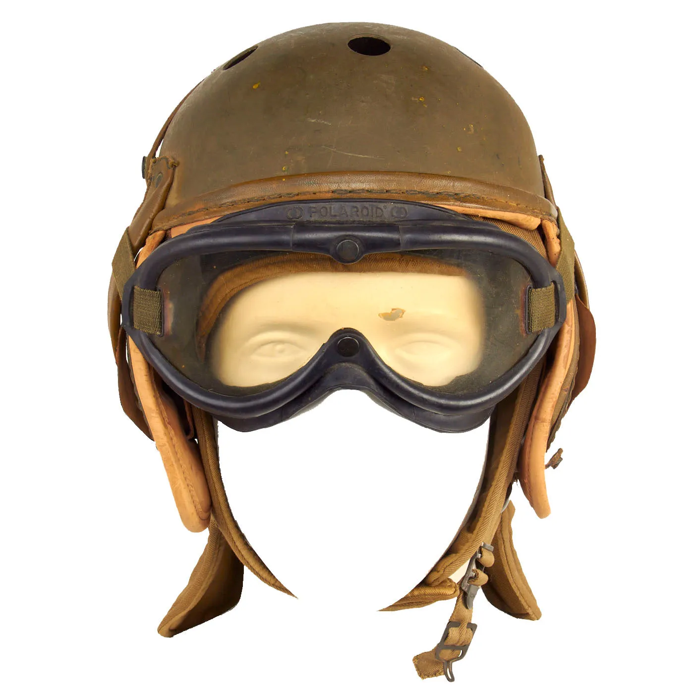 Original U.S. WWII M38 Tanker Helmet by Rawlings With Type R-14 Earphones, M1942 Winter Combat Helmet and M1944 Polaroid Goggles