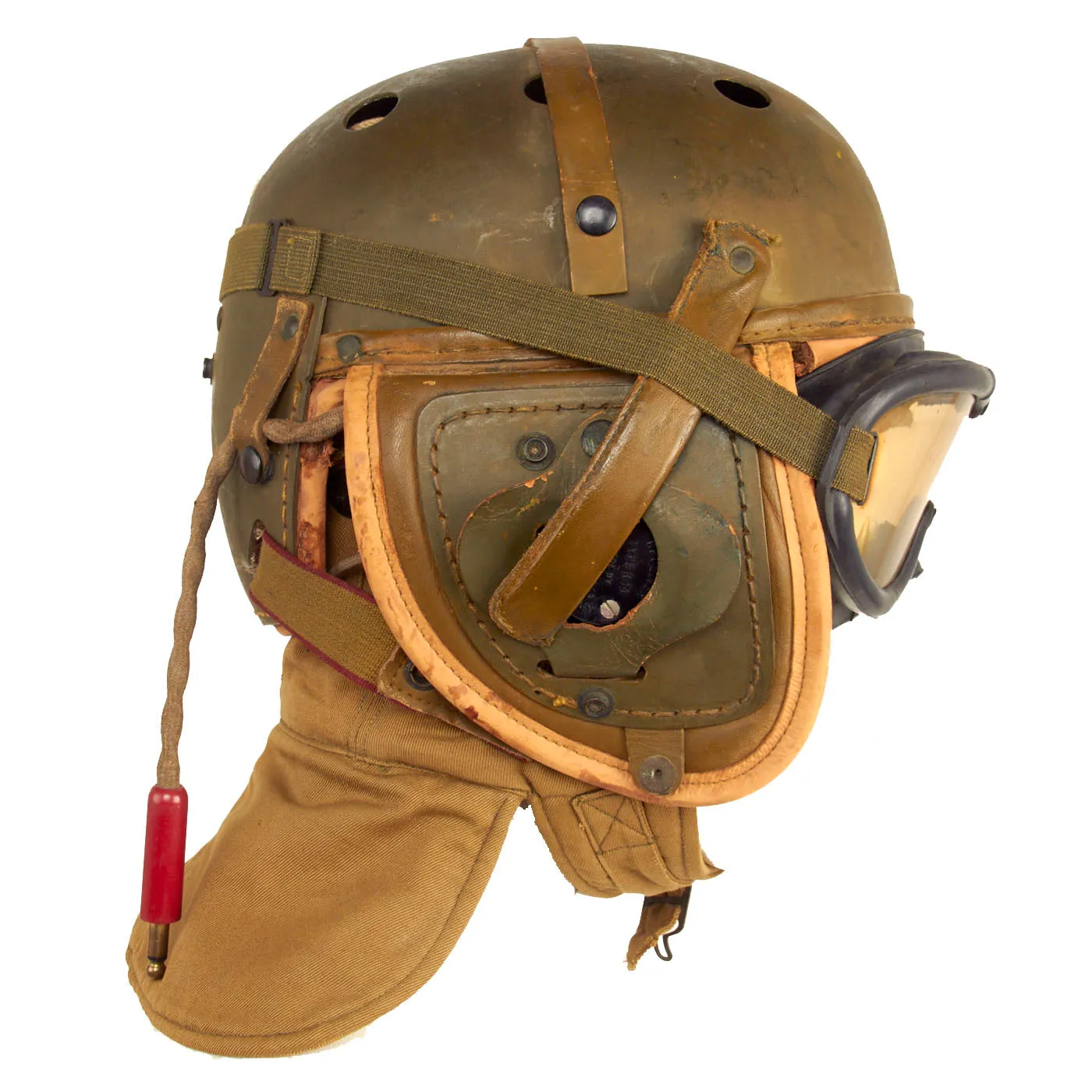 Original U.S. WWII M38 Tanker Helmet by Rawlings With Type R-14 Earphones, M1942 Winter Combat Helmet and M1944 Polaroid Goggles