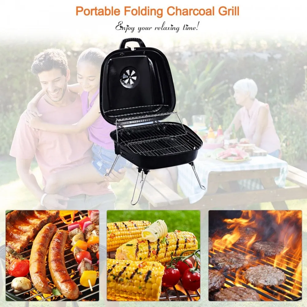 Outsunny Compact Portable Steel BBQ Grill - Black