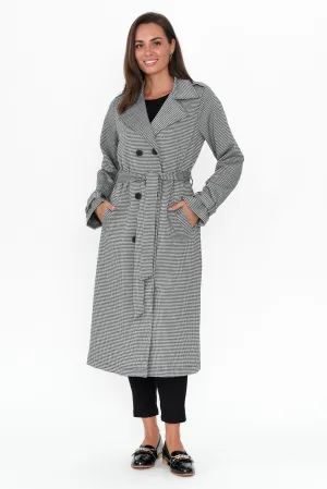 Penn Black Houndstooth Ponte Trench Coat