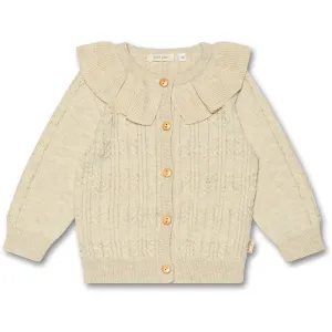 Petit Piao Off White Cardigan Knit Cabel Collar