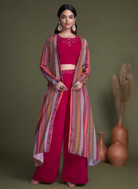 Pink Multi Embroidered Cape Style Co-Ord Palazzo Set