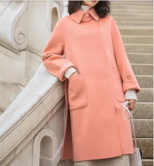 Pink Warm Wool Coat Jacket,Handmade Long Coat,Women Wool Coat Jacket /2251