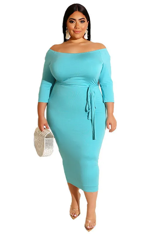 Plus Size Orange Bodycon Mid Length Dress