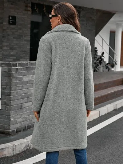 Plush Collared Neck Button Up Coat