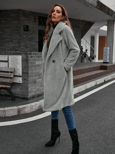 Plush Collared Neck Button Up Coat