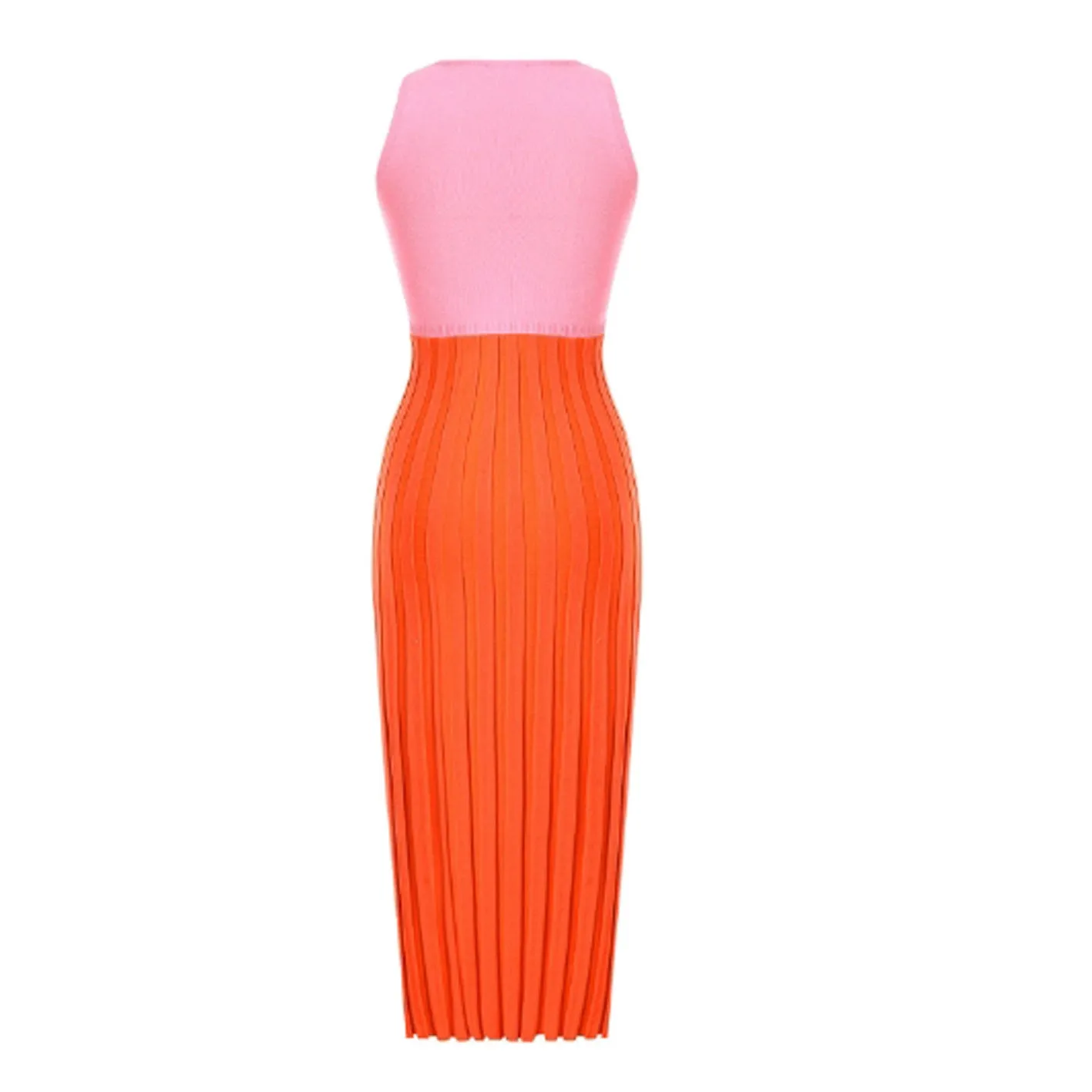 Pre Order:  Mid-length Knitted Color Block Seaside Dress